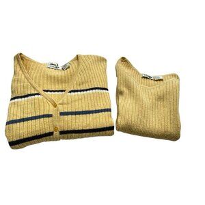 PAUL HARRIS Design Button Front Cardigan & Vest Striped Yellow Blue M 93-15